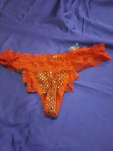 Sexy Red Lace Thong with Feather Accents