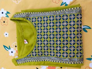 Embroidery Work Green Kurta With Pant