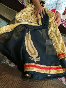 Designer Black-Golden Georgette Net Saree (6 Mtr)