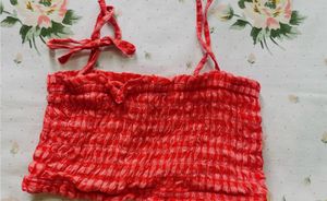 Red Gingham Smocked Crop Top
