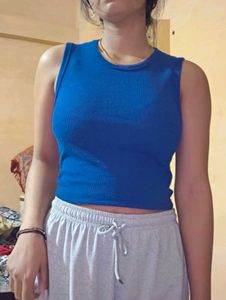 Blue Ribbed Tank Top