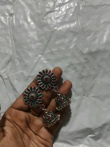 Antique Earrings With Red And Green Stones