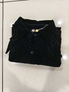 Black Corduroy Puff Sleeve Shirt