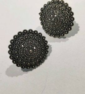 Oxidised Silver Flower Earrings