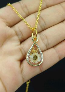 Resin Pressed Flower Teardrop Necklace