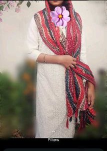 Schiffili work White Kurta & Duppatta