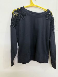 Lace Detail Black Sweatshirt