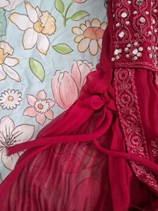Red Embroidered Shararah Set