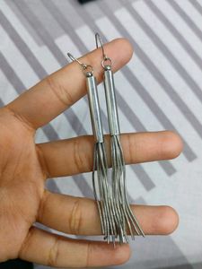 Long Silver Dangle Earrings