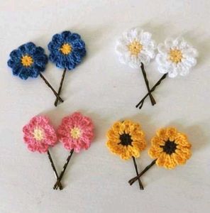 Crochet Flower Hair Pins - Set of 4 Pairs