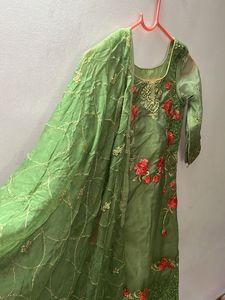 Green Embroidered Organza Kurta Set