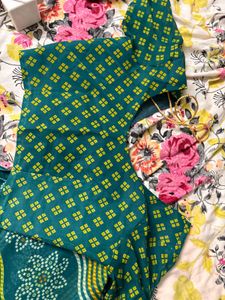 Teal &amp; Yellow Printed Saree