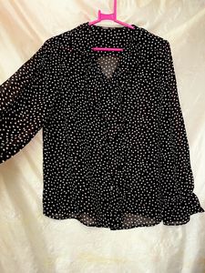Black Transparent Polka Dot Flare Top
