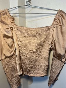 Metallic Puff Sleeve Corset Style Top