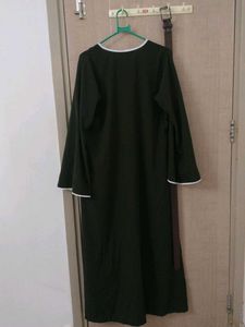 Elegant Olive Green Abaya with White Trim