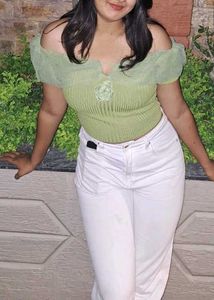 Sage Green Off-Shoulder Crop Top