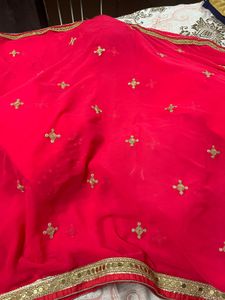 Orange Full Embroidery Round Mirror Lahenga Set