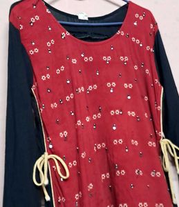 Kurti Red Mirror Work
