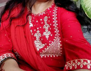 Red Embroidered Anarkali Kurti For Women