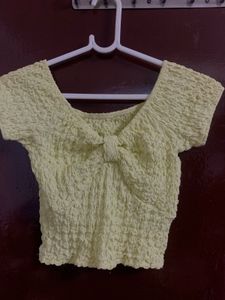 Yellow Smocked Tie-Front Crop Top