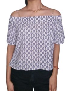Chic White and Blue Off-Shoulder Top for Women