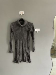 Gray Ribbed Turtleneck Dress