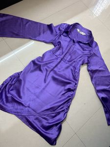 Satin Dress With Flared Slee