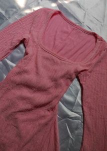 Pink Flare Sleeve Knit Midi Dress