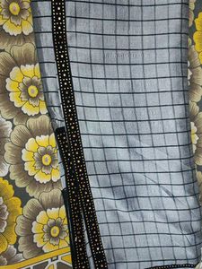 Silver Black Check Pattern Georgette Saree