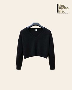 DIVIDED Cropped Black V-Neck Sweater | Small