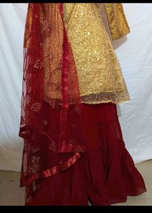 Beautiful A-line Sequence Frock & Frill Plazo