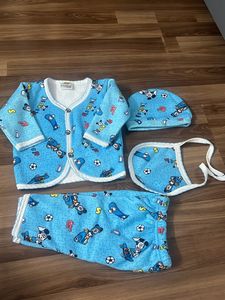 Warm Blue Sweatshirt Sweatpants Cap N Bib Set
