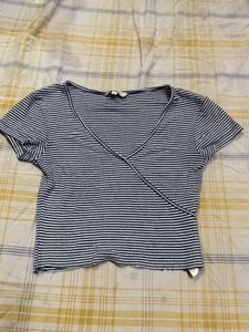 Striped Wrap Top deep neck