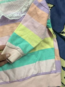 Pastel Striped Lace Collar Sweatshirt