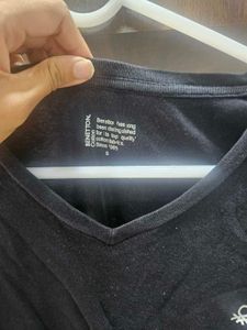 Benetton Black V-Neck Long Sleeve