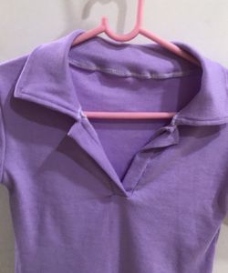 Lilac Purple Short Sleeves Polo Shirt Top