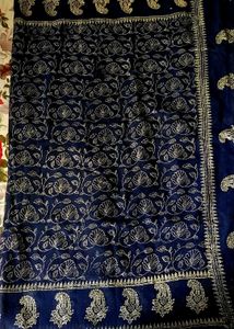 Elegant Navy & Silver Embroidered Fabric New