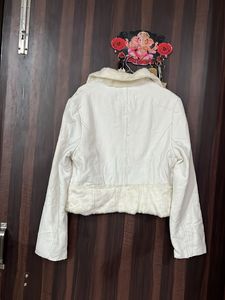 White Faux Fur Trim Jacket