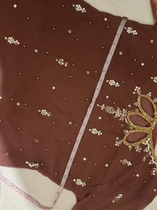 Elegant Brown &amp; Gold Embroidered Indian Outfit