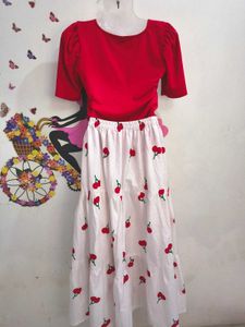 Cherry Print Skirt And Top