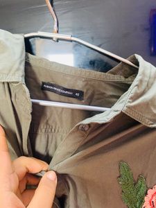Full Sleeves Embroidery Green Shirt
