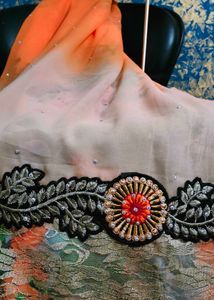 Orange Saree, Black Border &amp; Beautiful Embroidery