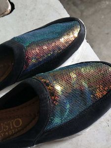 FAUSTO Black Sequin Slip-On Shoes