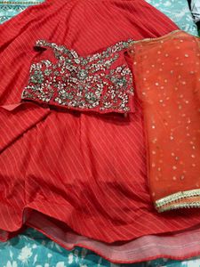 🧡 Carrot colour Off shoulder lahenga 🧡