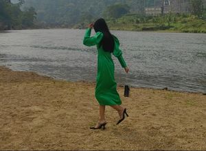Green Satin Dress. Wore It Just Once. Prettier In Real. Great For Occasions