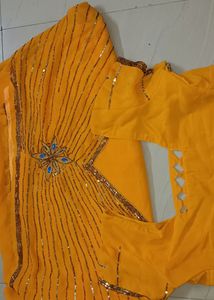 Mango Yellow Saree With Stitched Blouse