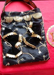Black Colored Sequence Potli Bag