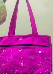 Pink Embroidered Tote Bag