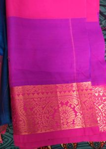 Blue Silk Saree with Floral Border