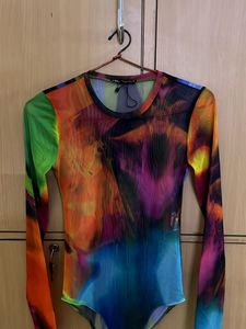 Zara Mesh Printed Bodysuit Full Sleevs